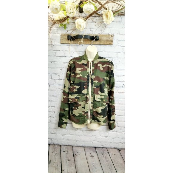 All-Son Women's Men's Camo Jacket Full Zip Pockets Front Long Sleeve Size M - Picture 1 of 2